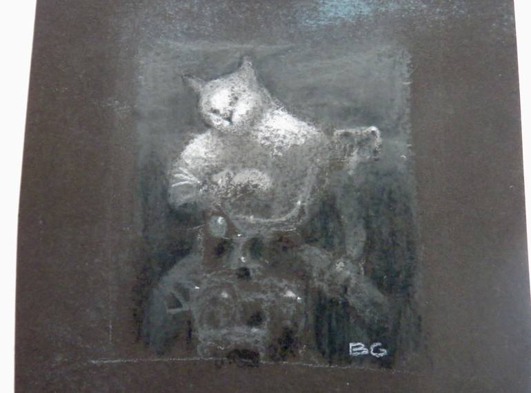 Original Surrealism Cats Drawing by Barbara Gardner