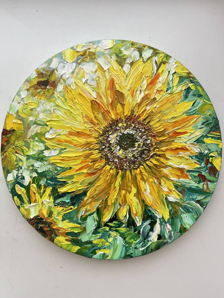 Blossoming Tranquility | Original acrylic painting on a round canvas