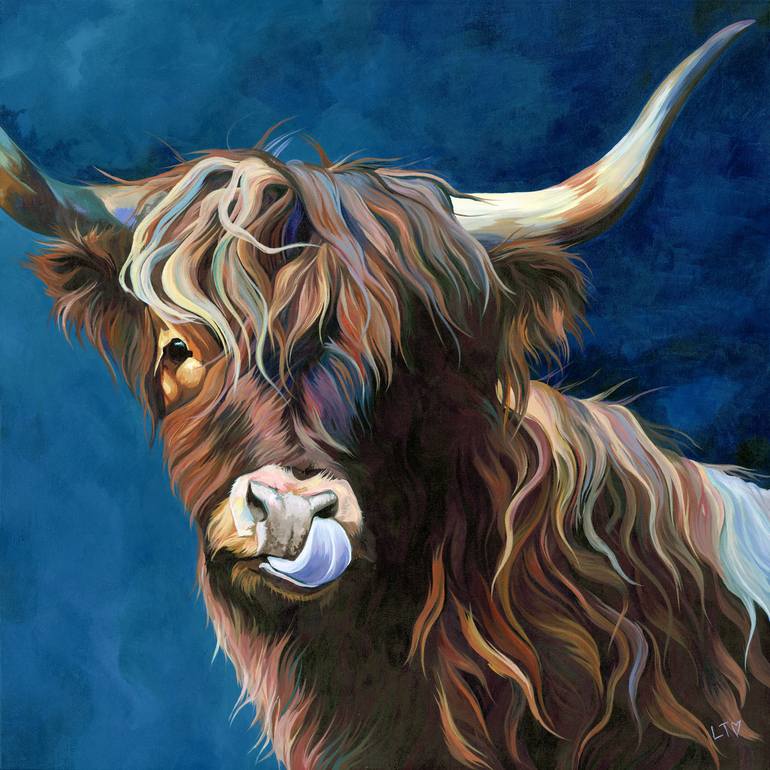 Original Modern Cows Painting by Lauren Terry