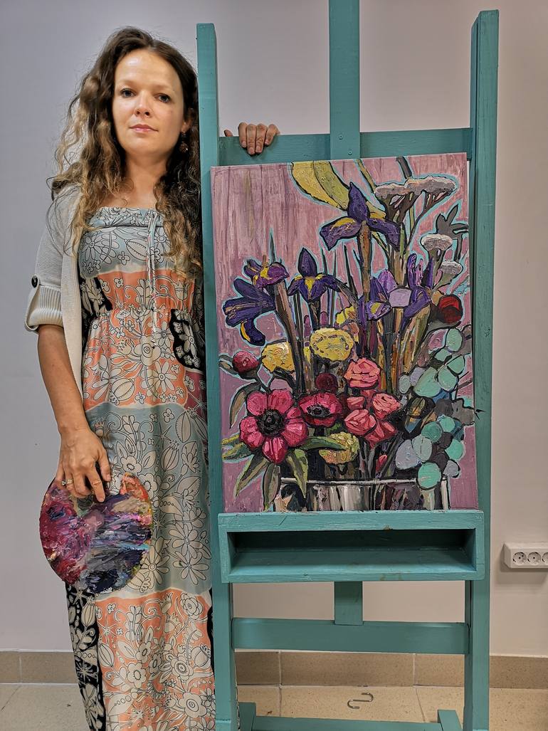 Original Art Deco Floral Painting by Maria Barkovskaya