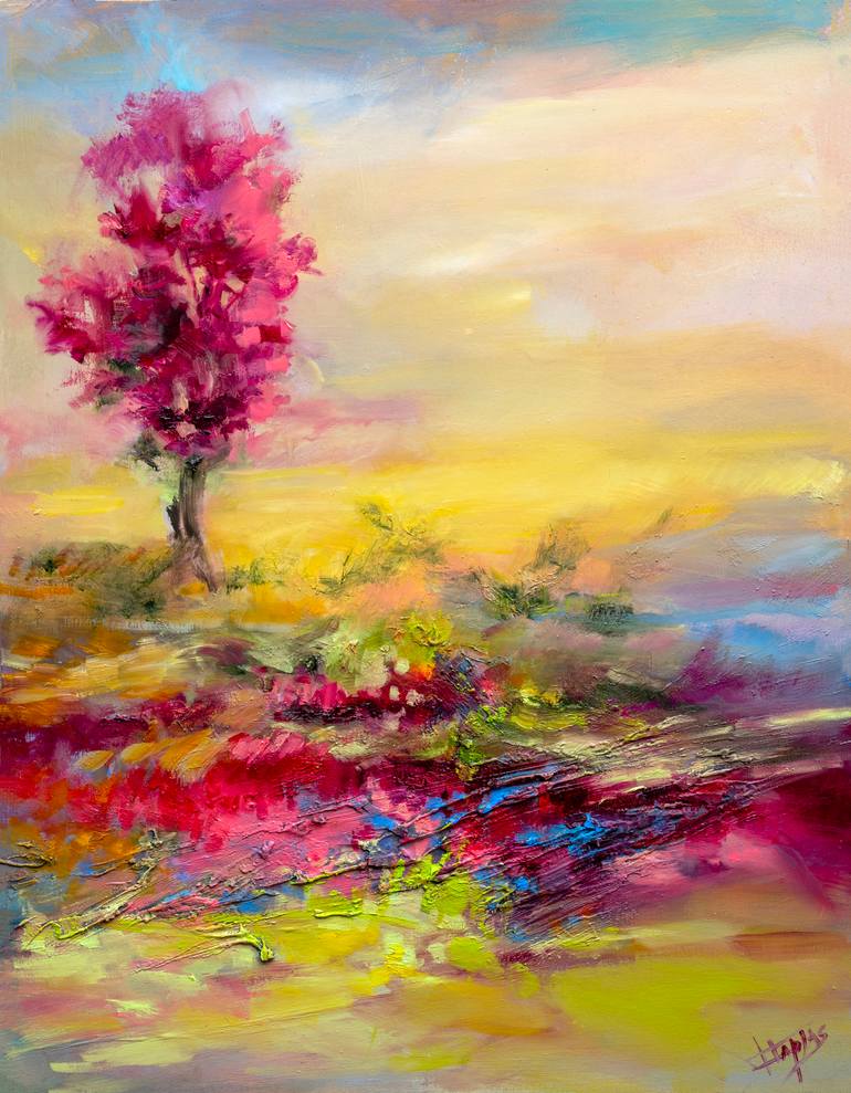 Original Landscape Painting by Isabel Tapias | Abstract Expressionism Art on Canvas | My grand father s plum tree