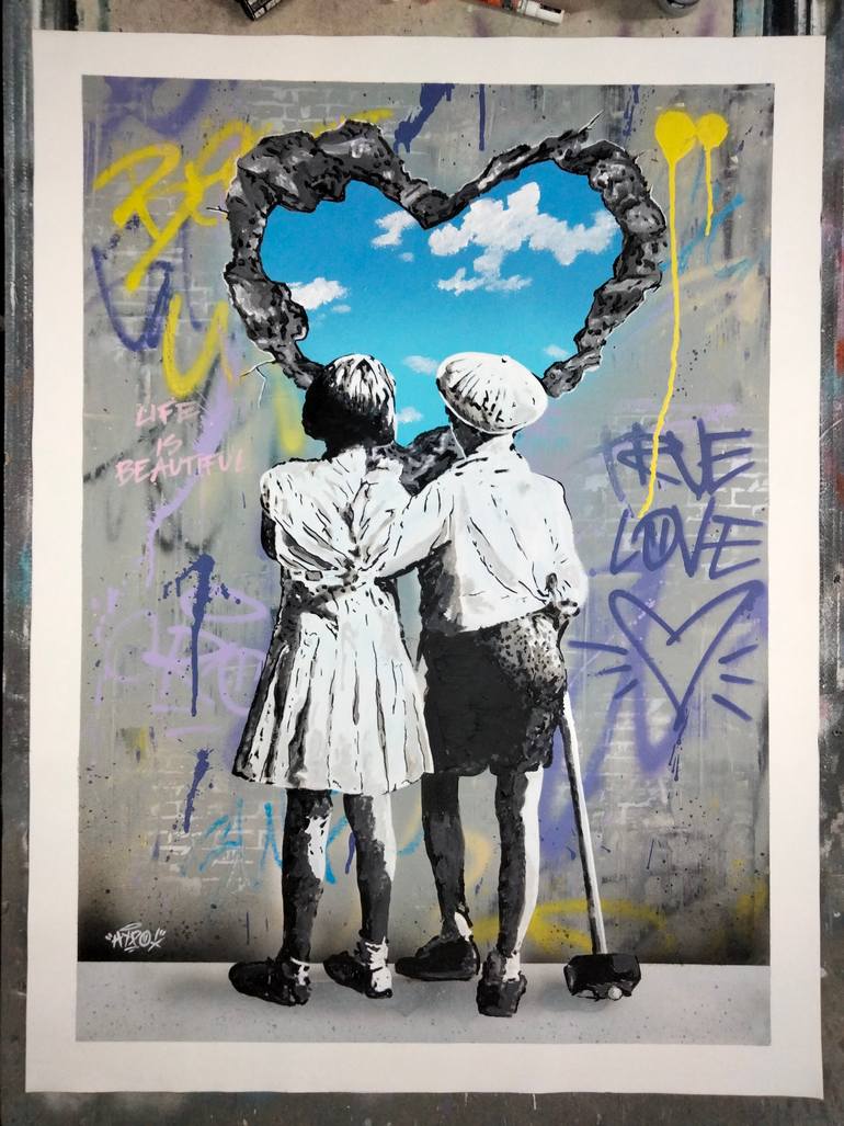 Original Street Art Love Painting by Alessio Hassan Alì