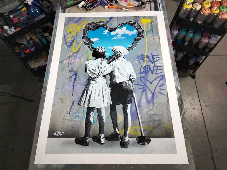 Original Street Art Love Painting by Alessio Hassan Alì