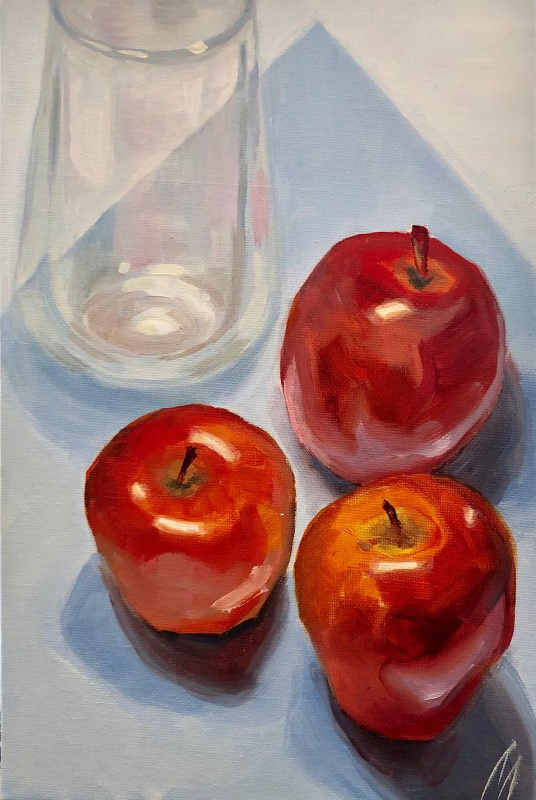 Still life Apples and a glas Painting by Olena Levchii | Saatchi Art