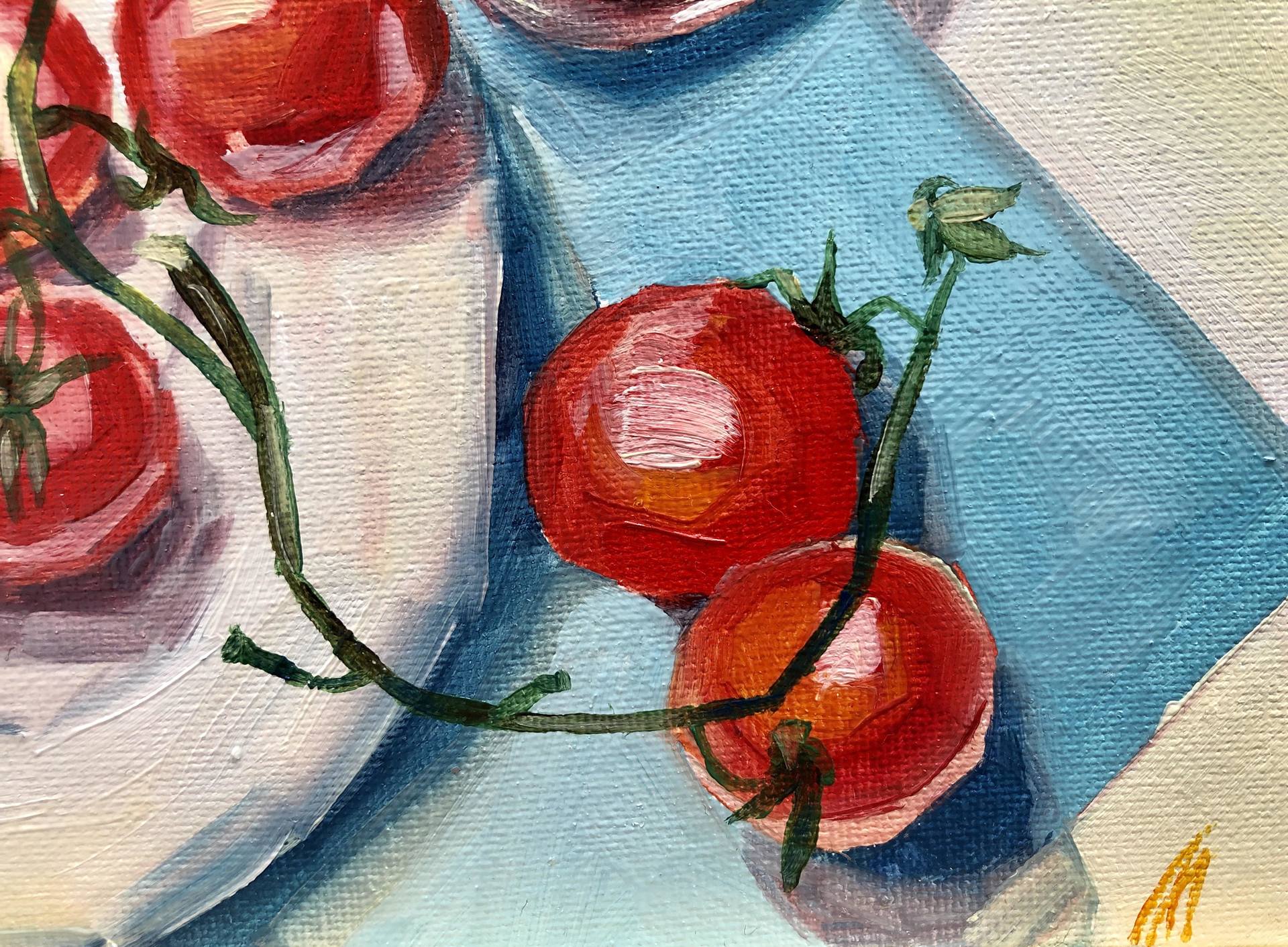 Original Oil Painting, Small Still life with tomatoes on outlet yellow background