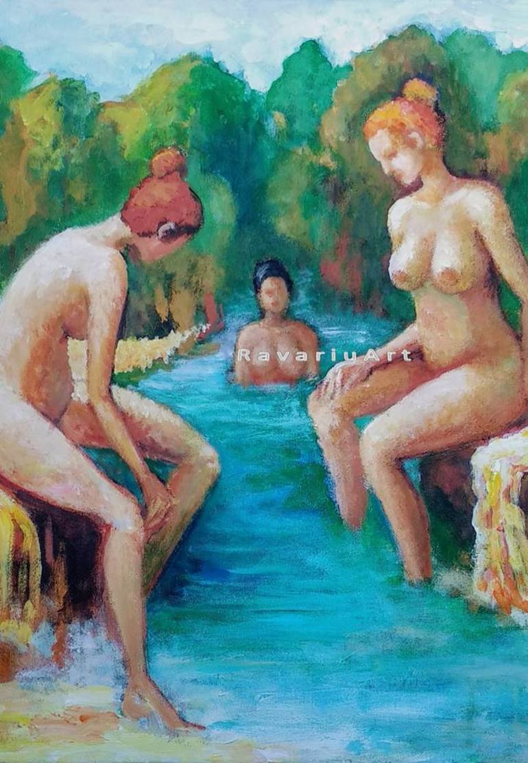 Naked young girls in landscape Painting by Florina Ravariu | Saatchi Art