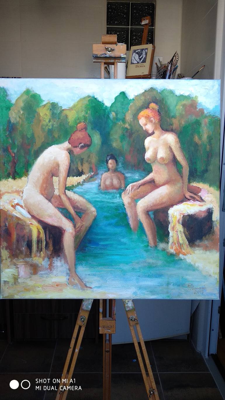 Original Impressionism Nude Painting by Florina Ravariu