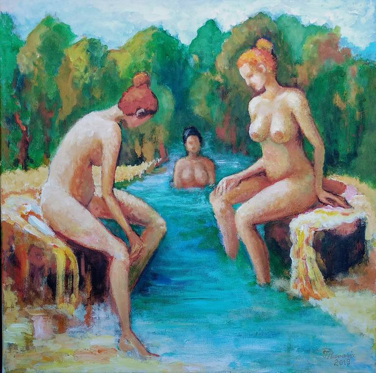 Original Impressionism Nude Painting by Florina Ravariu