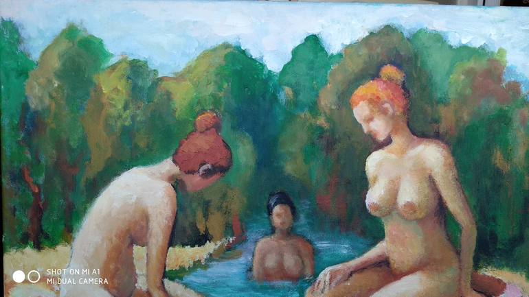 Original Impressionism Nude Painting by Florina Ravariu