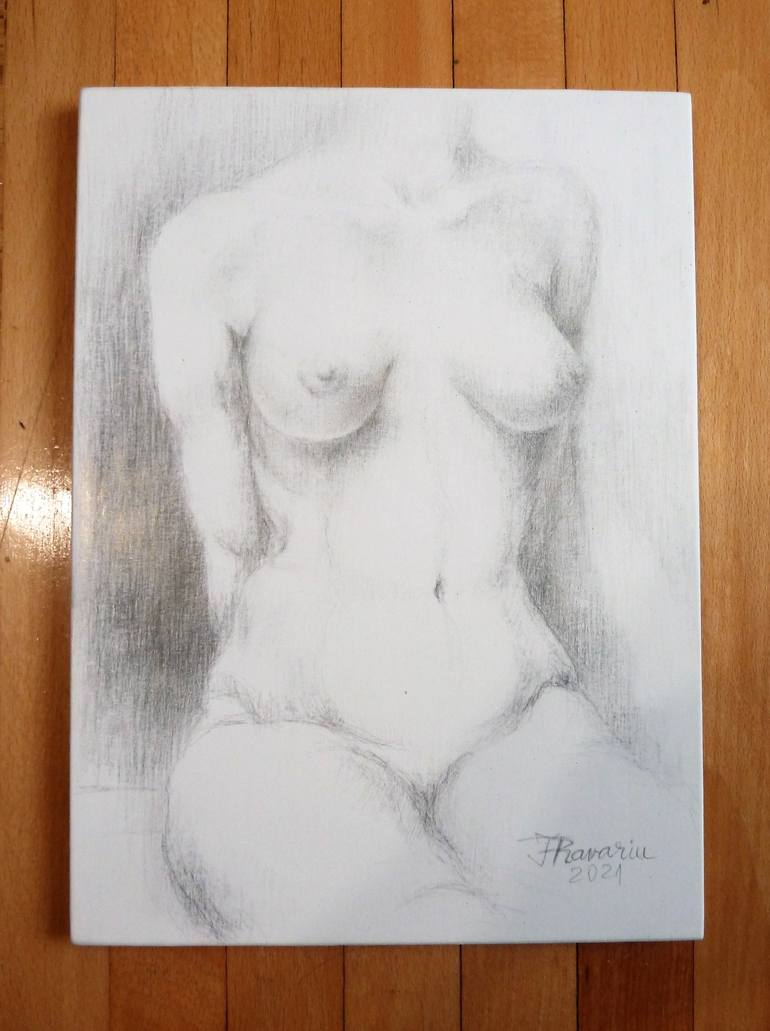 Original Fine Art Nude Drawing by Florina Ravariu