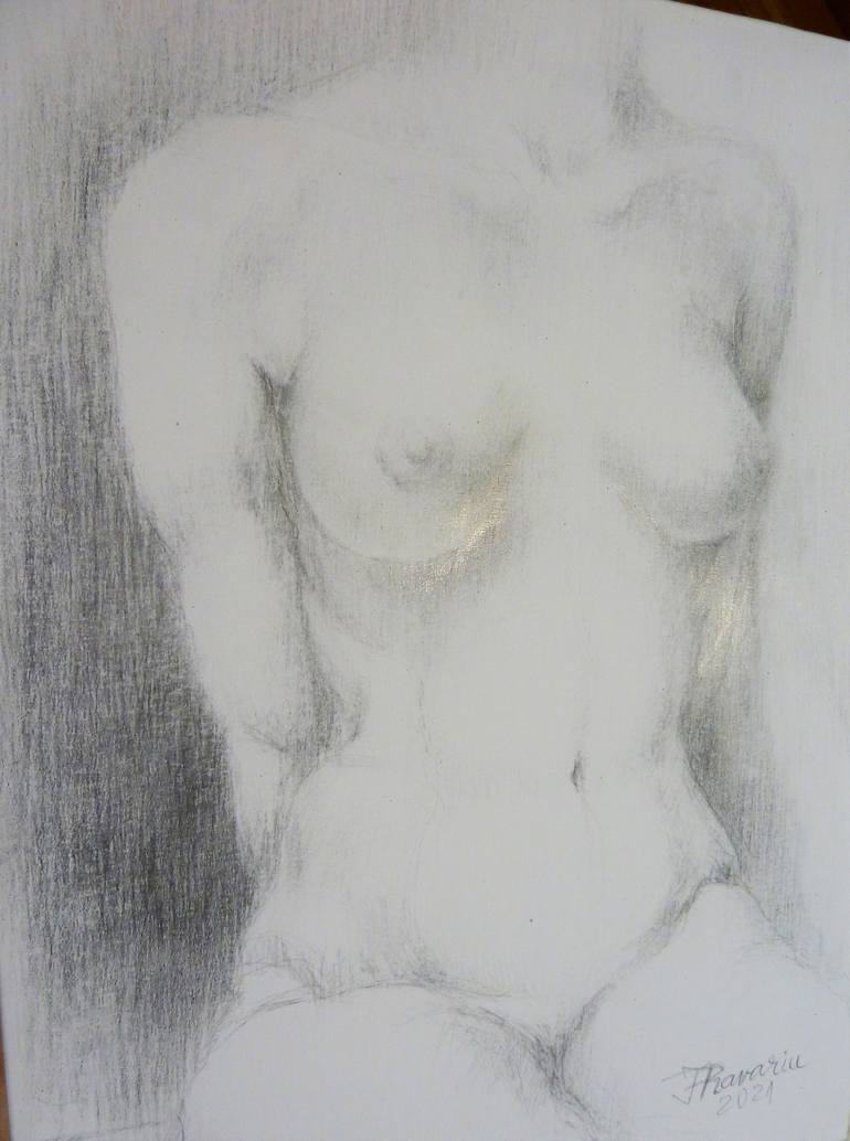 Original Fine Art Nude Drawing by Florina Ravariu