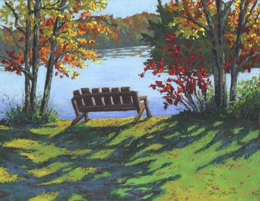 Until Next Time Autumn Park Bench Impressionist Painting thumb