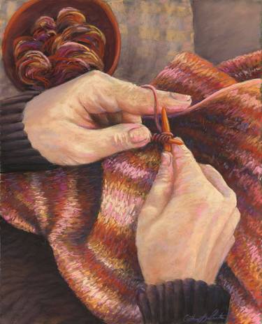 The Knitter Pastel Painting | Hand Portrait of a Mother thumb