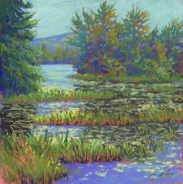 Marsh Maze Pastel Landscape Painting of Lily Pads in the Wetlands thumb