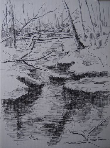 Original Impressionism Landscape Drawings by Ellen Fasthuber-Huemer 