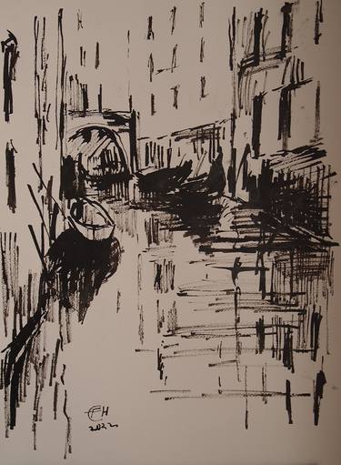 Original Expressionism Cities Drawings by Ellen Fasthuber-Huemer