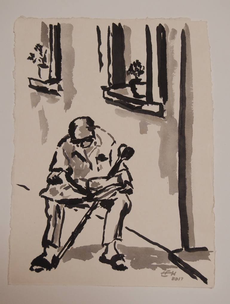 Original Impressionism People Painting by Ellen Fasthuber-Huemer 