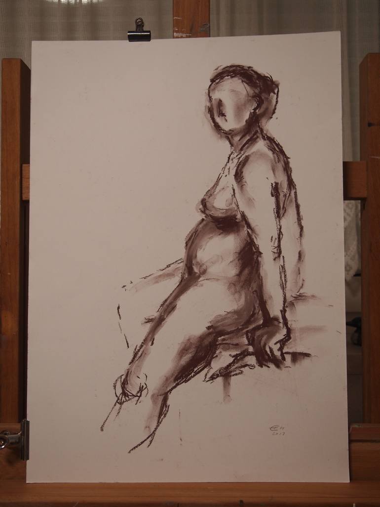 Original Figurative Nude Drawing by Ellen Fasthuber-Huemer 