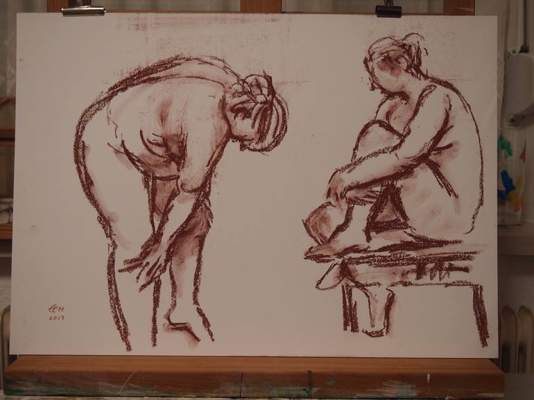 Original Nude Drawing by Ellen Fasthuber-Huemer 