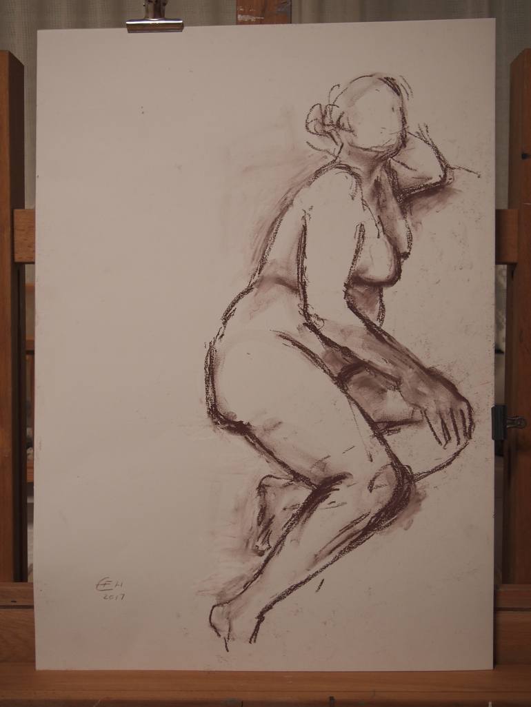 Original Realism Nude Drawing by Ellen Fasthuber-Huemer 