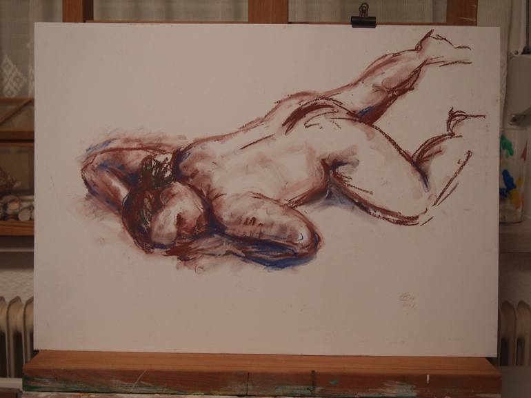 Original Figurative Nude Drawing by Ellen Fasthuber-Huemer 