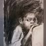 A shy african child watching from the dark.Her eyes were so charming.