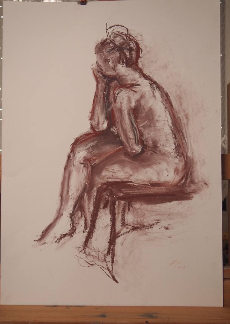 Original Figurative Nude Drawing by Ellen Fasthuber-Huemer 