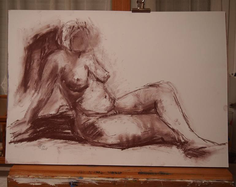 Original Expressionism Nude Drawing by Ellen Fasthuber-Huemer 