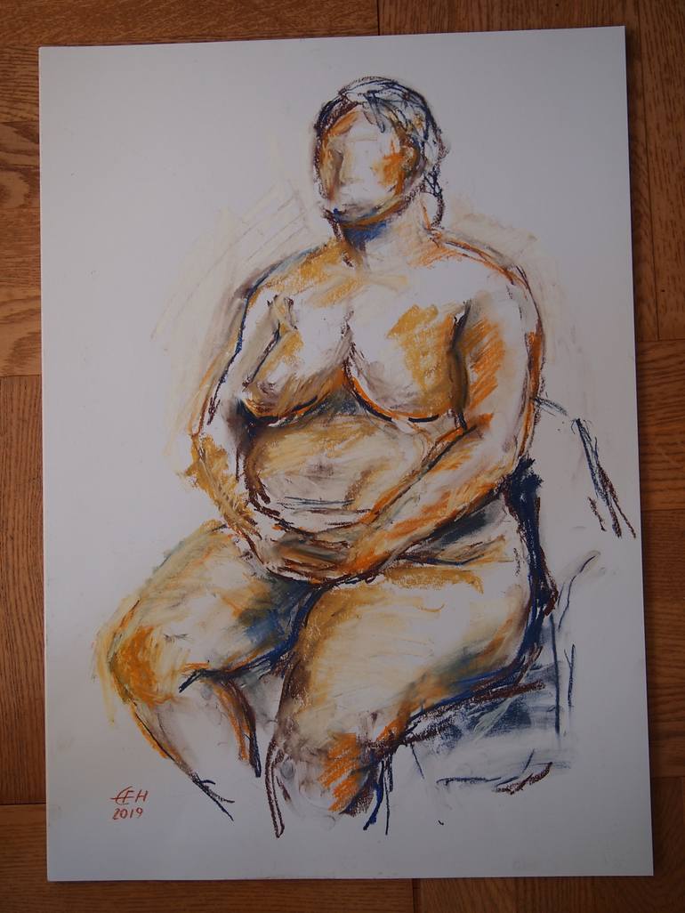 Original Expressionism Nude Drawing by Ellen Fasthuber-Huemer 