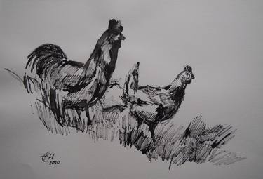 Original Figurative Animal Drawings by Ellen Fasthuber-Huemer