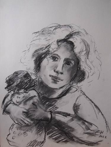 Original Expressionism People Drawings by Ellen Fasthuber-Huemer