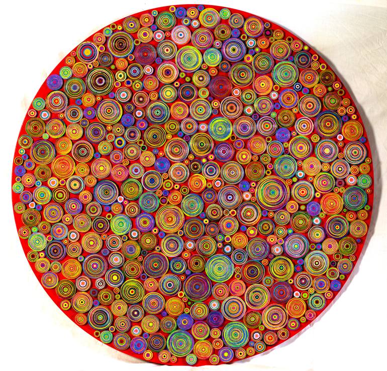 ARTYBUBBLES CIRCLES RED 90cm diameter Collage by Liane Mathes Rabbath ...