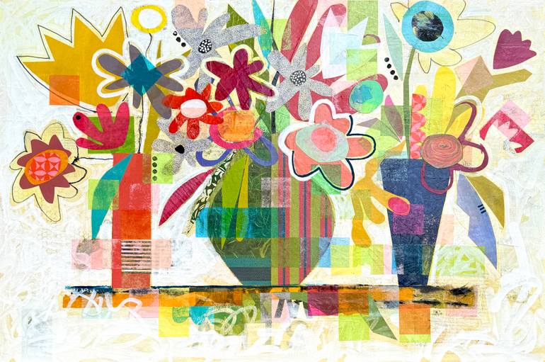 Original Floral Mixed Media by Kathy Dunaway | Abstract Art on Canvas | In Good Company