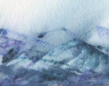 Abstract Watercolor Mountains Landscape In Blue thumb