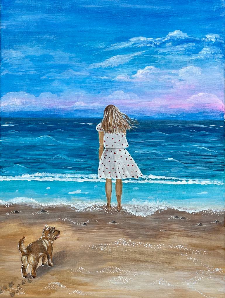 Original Beach Painting by Ana Balan | Impressionism Art on Canvas | The little friend