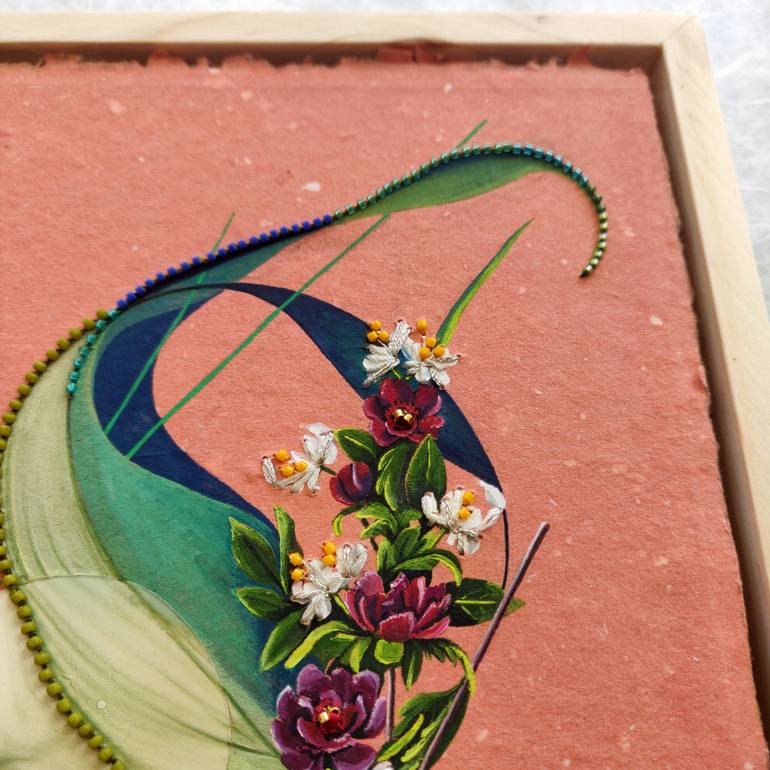 Original Abstract Floral Mixed Media by Menka Desai