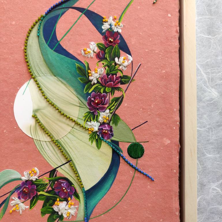 Original Abstract Floral Mixed Media by Menka Desai
