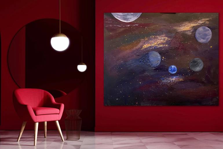 Original Art Deco Outer Space Painting by Viktor Didishvili