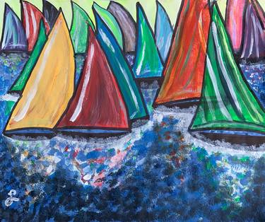Print of Modern Sailboat Paintings by Lori Loftis Jones