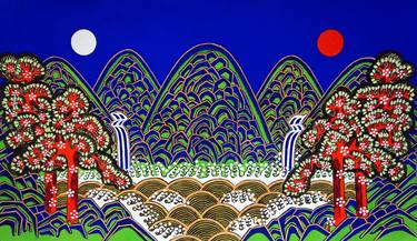 Korea Art Wall paintings landscape folk style water paintings / Watercolor / Mountain / landscape thumb