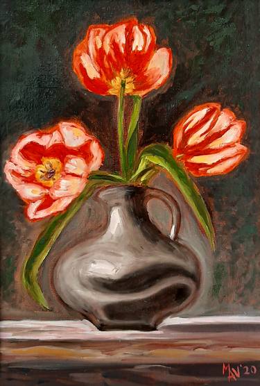 Tenderness Original oil painting Tulips in vase thumb