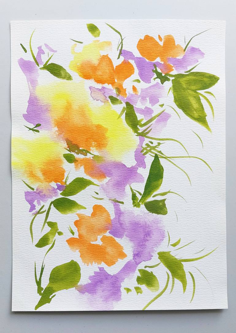 Original Abstract Floral Painting by Odilia Fu
