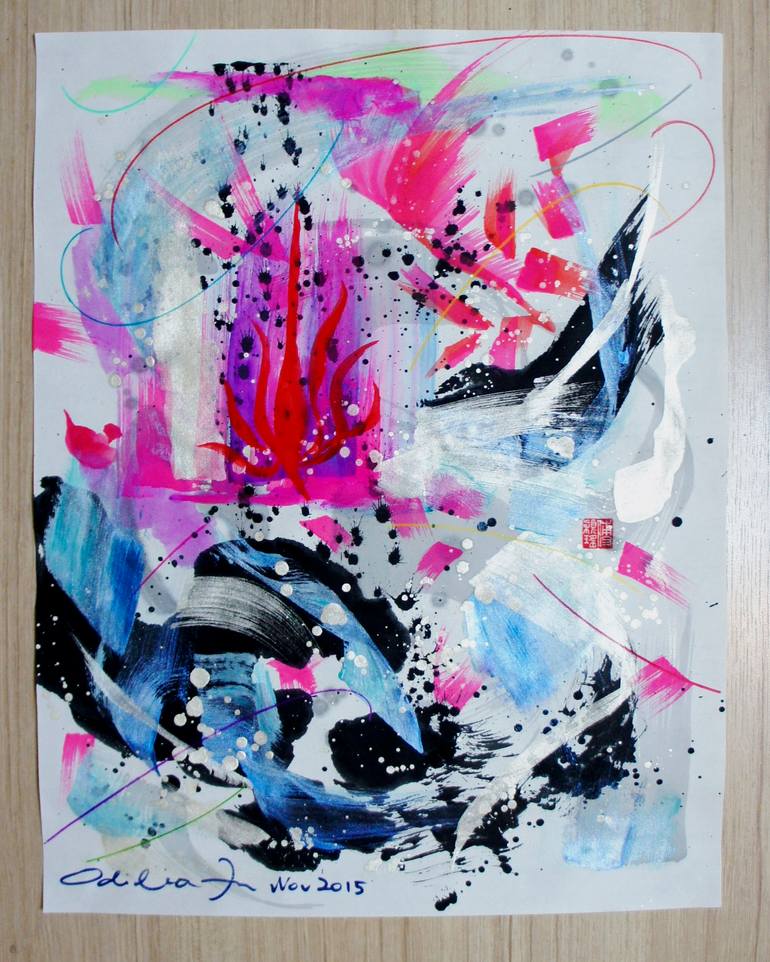 Original Abstract Expressionism Abstract Drawing by Odilia Fu