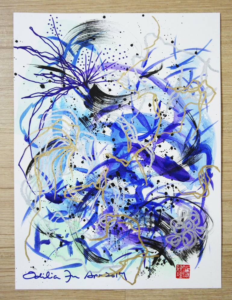 Original Abstract Expressionism Abstract Drawing by Odilia Fu