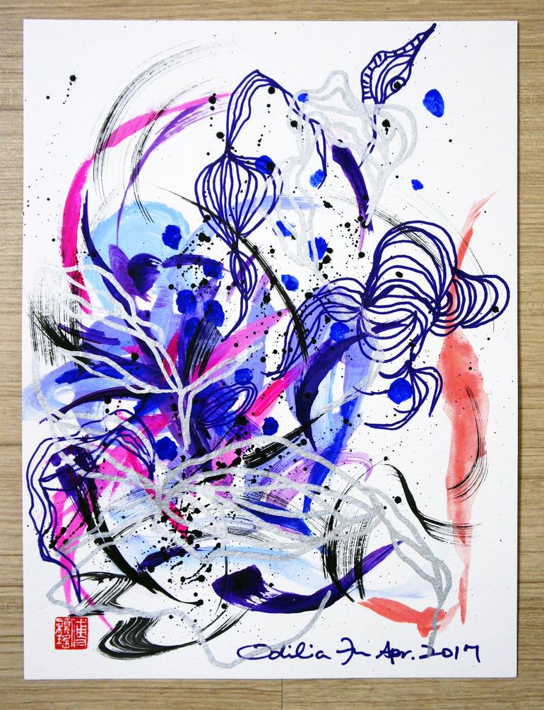 Original Abstract Expressionism Abstract Drawing by Odilia Fu