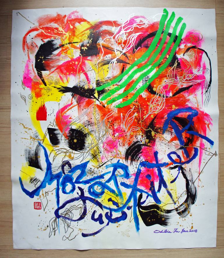 Original Abstract Expressionism Abstract Painting by Odilia Fu