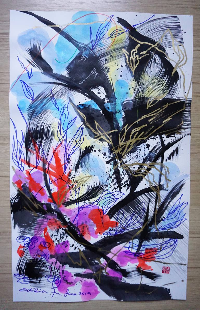 Original Abstract Expressionism Abstract Painting by Odilia Fu