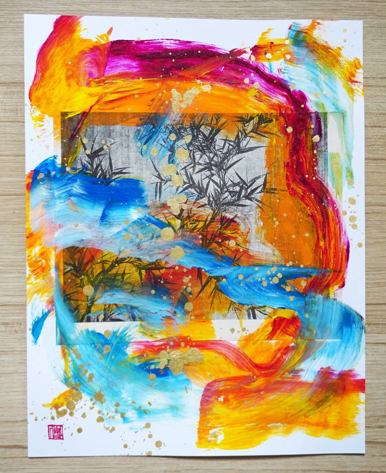 Original Abstract Expressionism Abstract Collage by Odilia Fu