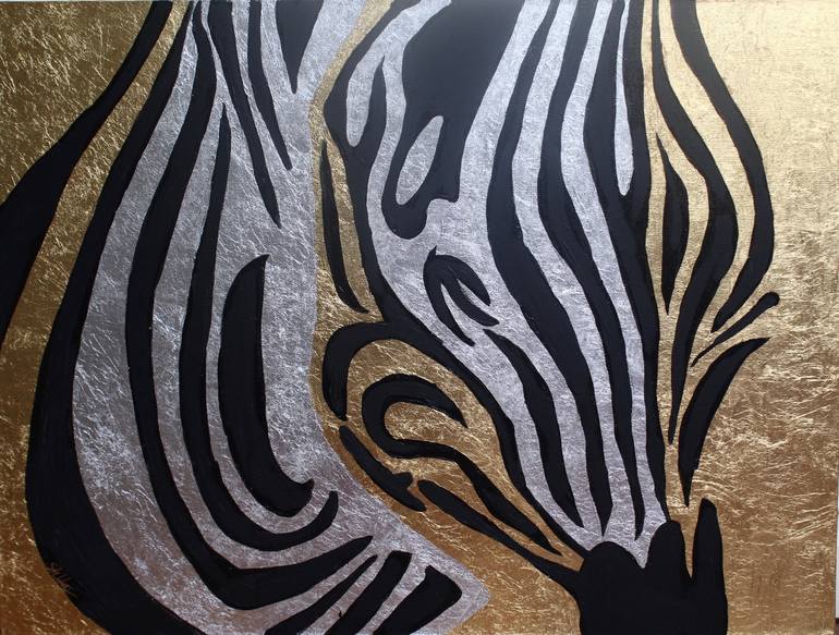 Gold and Silver Leaf Zebra Painting by Sharon Hackman Saatchi Art