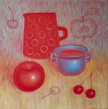 "Fruit Сompote" 30x30 cm - Original oil painting on canvas. thumb
